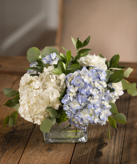 Blue & White Hydrangea Table Centerpiece