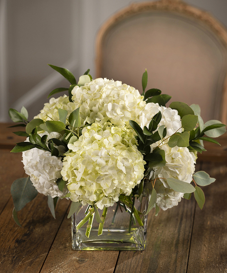 hydrangeas with foliage centerpiece 