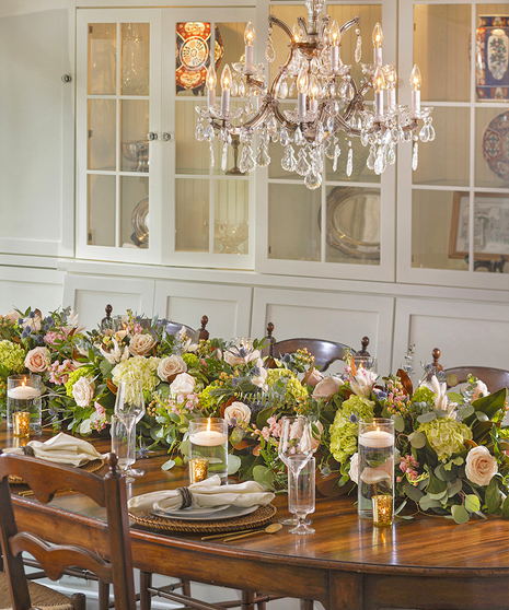 Blush Garden Table Floral Runner Centerpiece