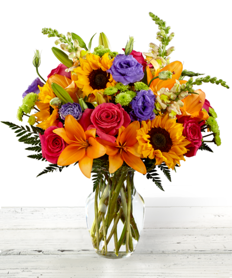 Best Day Bouquet featuring sunflowers, lilies and roses