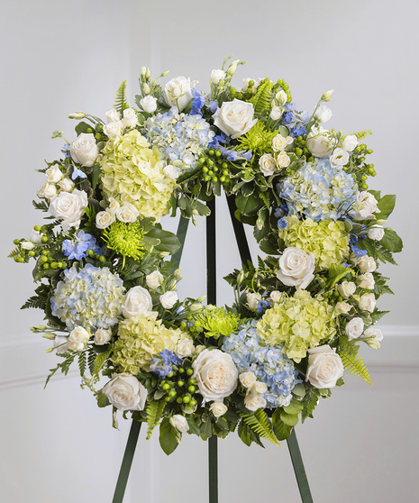 Blue & White Garden Sympathy Wreath