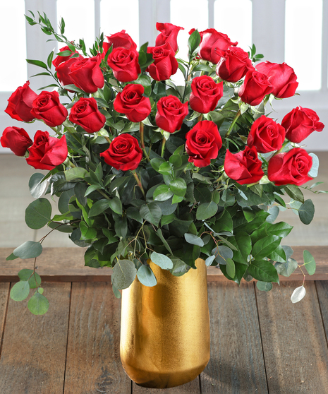 Ecuadorian Mountain Red Roses - Limited-Edition Gold Vase